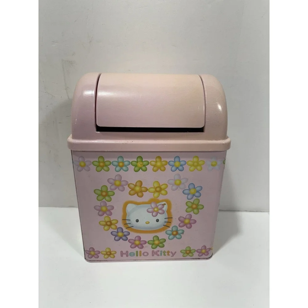 Sanrio Vintage Hello Kitty‎ Desk Tin Box Garbage Trash Can Dust Box japan 1997